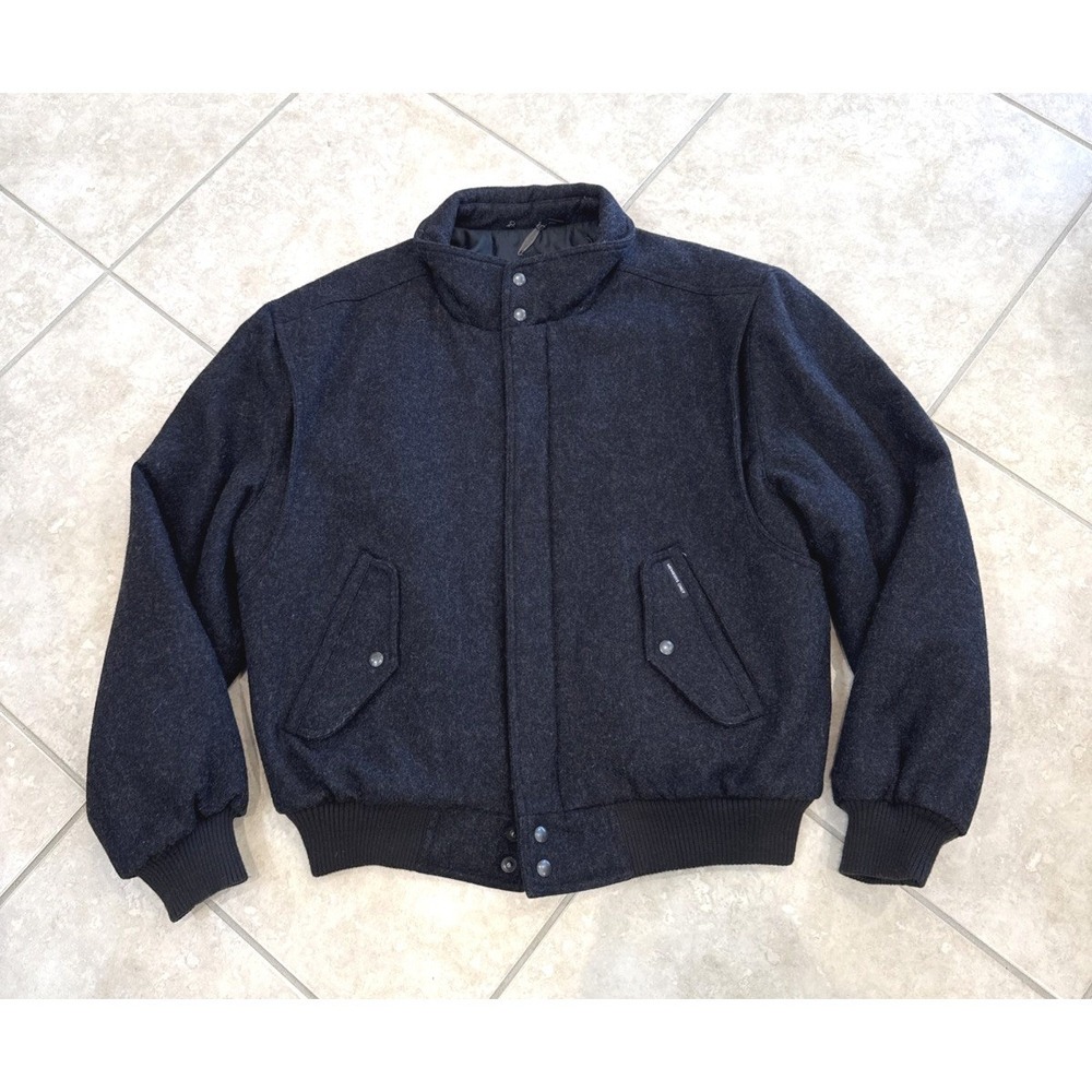 Members Only Mens Wool Bomber Jacket Charcoal Gray Cafe Racer Size 46 Vintage